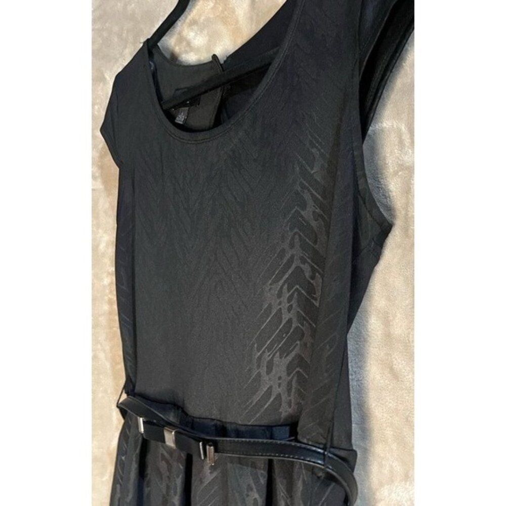 IZ BYER WOMENS VERSATILE BLACK PRINTED SCUBA KNIT SHORT SLEEVE DRESS BELT SIZE L - Picture 6 of 14